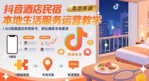 抖音酒店民宿本地生活服务运营教学，从0搭建酒店民宿账号，轻松捕获本地客源-十一网创