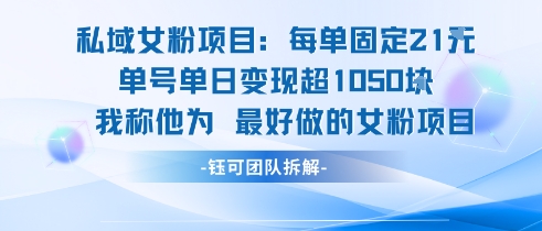 私域女粉项目：每单固定21块，单日变现超1k+，最好做的女粉项目-十一网创