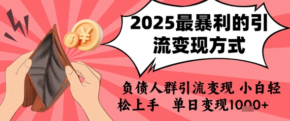 2025年最暴利的引流变现方式，负债人群引流变现，小白轻松上手，日入1k-十一网创