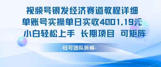 视频号银发经济赛道单账号实操单日实收1k+，小白轻松上手长期项目-十一网创