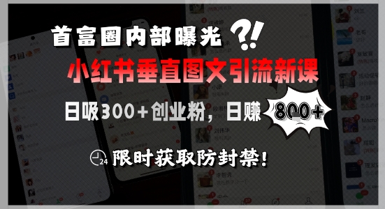 首富圈内部曝光小红书垂直图文引流新课，日吸300+创业粉，日入8张+，限时获取防封禁-十一网创