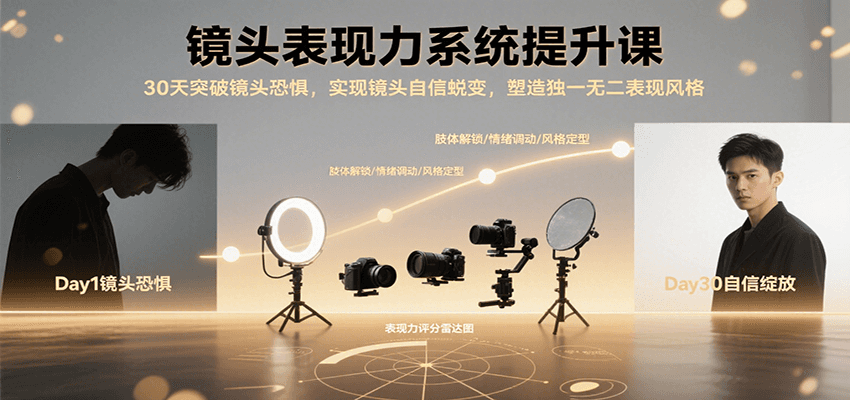镜头表现力系统提升课，30天突破镜头恐惧实现自信蜕变，塑造独一无二表现风格-十一网创