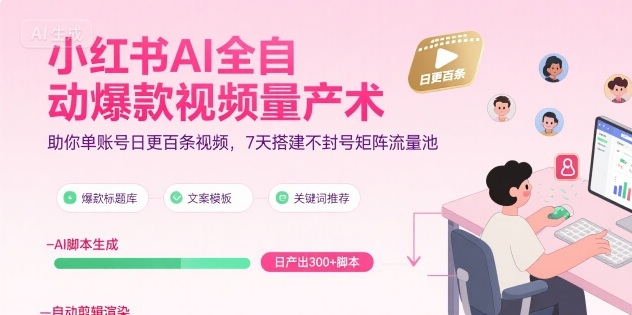 小红书AI全自动爆款视频量产术，助你单账号日更百条视频，7天搭建不封号矩阵流量池-十一网创