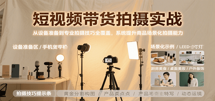 短视频带货拍摄实战，从设备准备到专业拍摄技巧全覆盖，系统提升商品场景化拍摄能力-十一网创