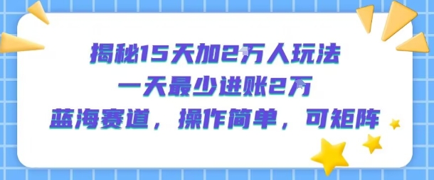 揭秘15天加2W人玩法，一天最少2万进账，蓝海赛道，操作简单，可矩阵-十一网创