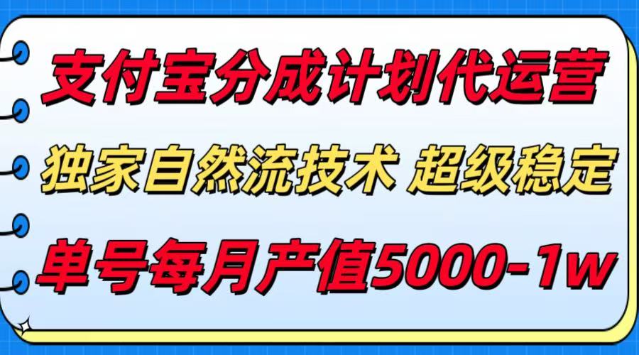 支付宝分成计划代运营，独家自然流技术，收益稳定，单号月产5000＋-十一网创