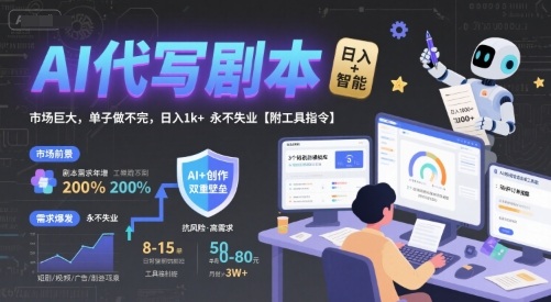 AI代写剧本，市场巨大，单子做不完，日入1k+永不失业【附工具指令】-十一网创