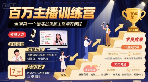 百万主播训练营，全网第一个最实战系统主播培养课程-十一网创