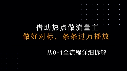 借力热点，乘顺风车玩流量主，条条过万播放，每月收益5k+，从0-1全流程详细拆解-十一网创