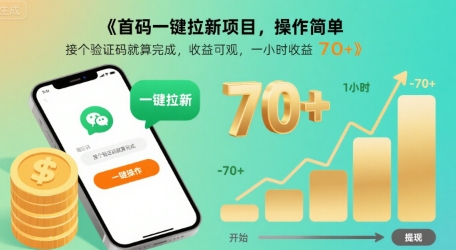 首码一键拉新项目，操作简单，接个验证码就算完成，收益可观，一小时收益70+【揭秘】-十一网创
