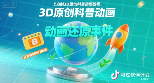 自制3D原创科普动画教程，动画还原事件，抖音最新热门赛道，可过伙伴计划-十一网创