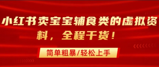 小红书卖宝宝辅食类的虚拟资料，从引流到私域变现，全程干货，简单粗暴，轻松上手-十一网创