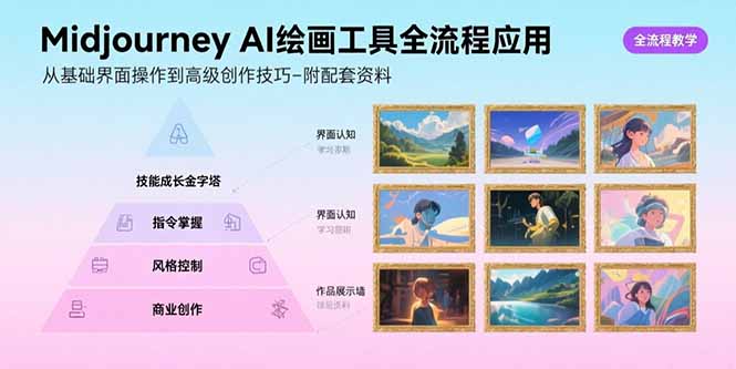MidjourneyAI绘画工具全流程应用，从基础界面操作到高级创作-附配套资料-十一网创