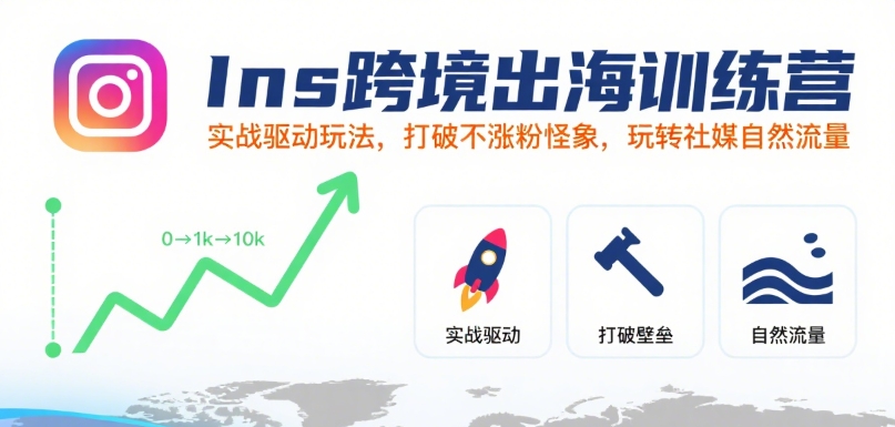 Ins跨境出海训练营，实战驱动玩法，打破不涨粉怪象，玩转社媒自然流量-十一网创