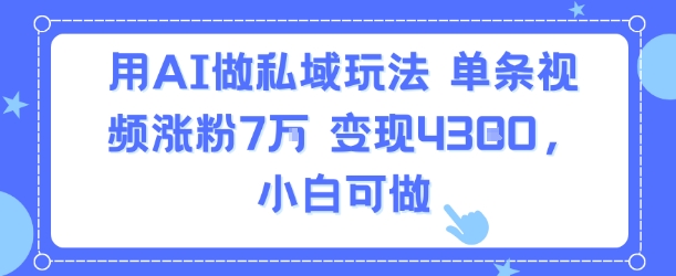 用AI做私域玩法，单条视频涨粉7W变现4.3k，小白可做-十一网创