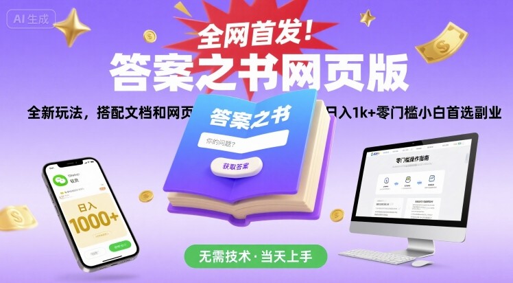 全网首发！答案之书网页版，全新玩法，搭配文档和网页，日入1k+零门槛小白首选副业【揭秘】-十一网创