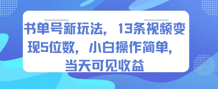 书单号新玩法，13条视频变现5位数，小白操作简单，当天可见收益-十一网创