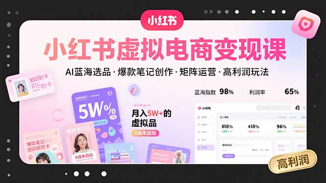小红书虚拟电商变现课，AI蓝海选品，爆款笔记创作，矩阵运营，高利润玩法-十一网创