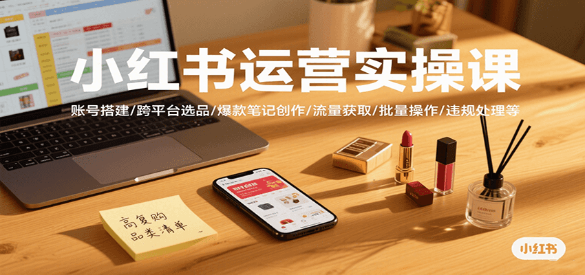 小红书运营实操课，账号搭建/跨平台选品/爆款笔记创作/流量获取/批量操作/违规处理等-十一网创