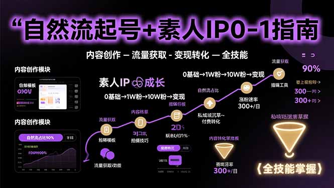 自然流起号+素人IP0-1指南，快速掌握内容创作-流量获取-变现转化-全技能-十一网创