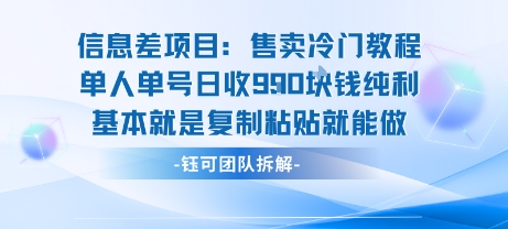 信息差项目：售卖冷门教程单人单号日收9张纯利基本就是复制粘贴就能做-十一网创
