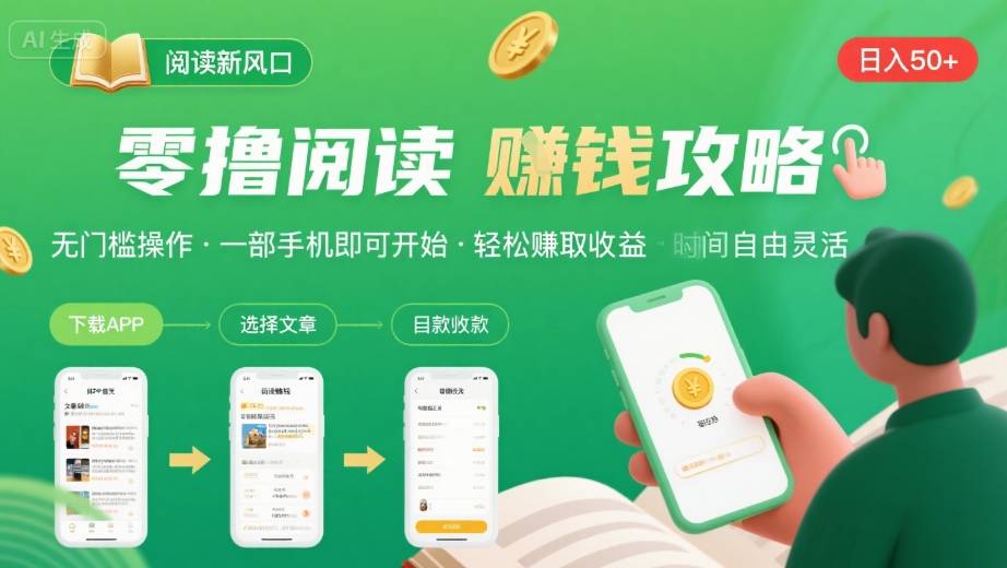 零撸阅读新风口，无门槛轻松挣，一部手机，日入 50-3张【揭秘】-十一网创