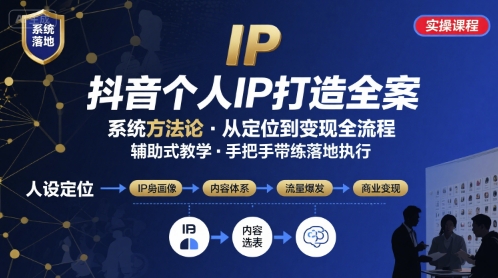 抖音个人IP系统落地实操大课，实操课程，辅助落地-十一网创