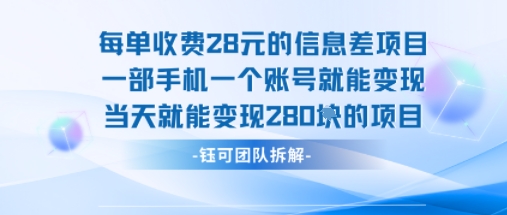 每单收费28米的项目单日能变现280左右一部手机一个账号就能变现-十一网创