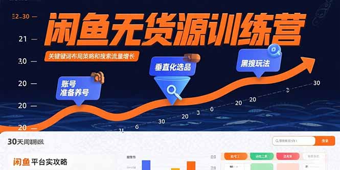闲鱼无货源训练营：账号准备养号/垂直化选品/黑搜玩法，0基础30天盈利指南-十一网创