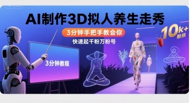 Ai制作3D拟人养生走秀，3分钟手把手教会你，快速起千粉万粉号-十一网创