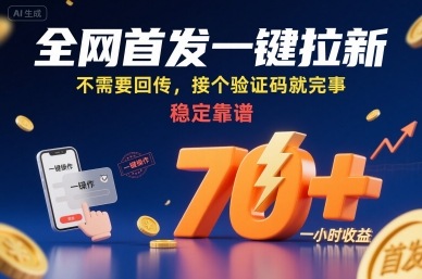 全网首发一键拉新项目，不需要回传，接个验证码就完事，稳定靠谱，一小时收益70+【揭秘】-十一网创