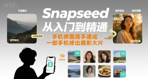 Snapseed从入门到精通，手机修图高手速成，一部手机就能修出摄影大片-十一网创