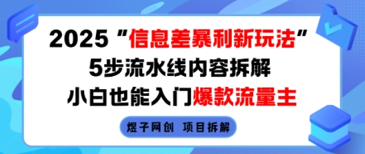 2025信息差暴利新玩法，5步流水线内容拆解，小白也能入门爆款流量主-十一网创