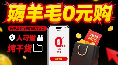 薅羊毛0元购，免单还倒挣钱的暴力玩法，人人可做，纯干货-十一网创