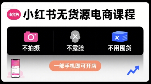 小红书无货源电商课程，不拍摄不露脸不用囤货，一部手机即可开店-十一网创