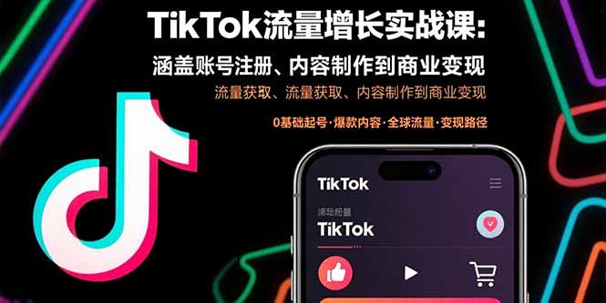 TikTok流量增长实战课：涵盖账号注册、流量获取、内容制作到商业变现-十一网创