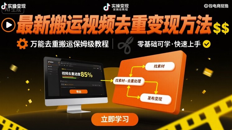 最新搬运视频去重变现方法，万能去重搬运保姆级教程-十一网创