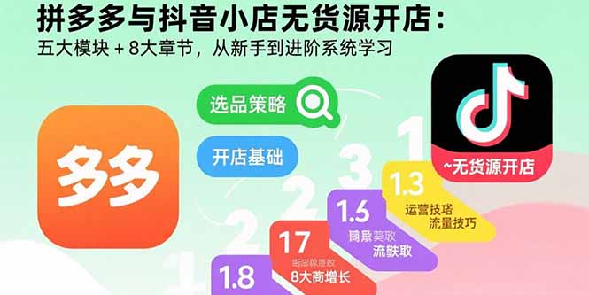 拼多多与抖音小店无货源开店：五大模块+8大章节，从新手到进阶系统学习-十一网创