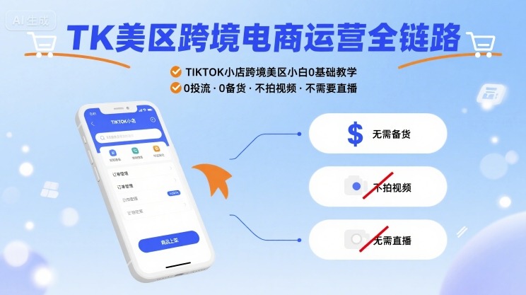 TK美区跨境电商运营全链路，TIKTOK小店跨境美区小白0基础教学，0投流0备货不拍视频不需要直播-十一网创
