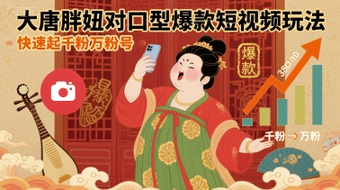 大唐胖妞对口型爆款短视频玩法，快速起千粉万粉号-十一网创