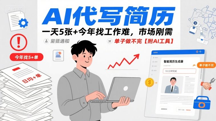 AI代写简历，一天5张+今年找工作难，市场刚需，单子做不完【附AI工具】-十一网创