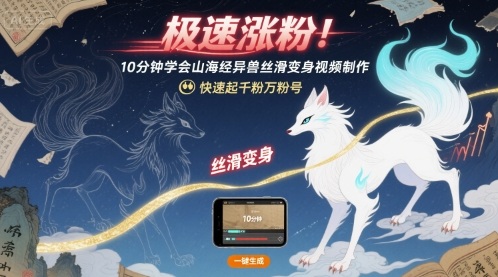 极速涨粉！10分钟学会山海经异兽丝滑变身视频制作，快速起千粉万粉号-十一网创