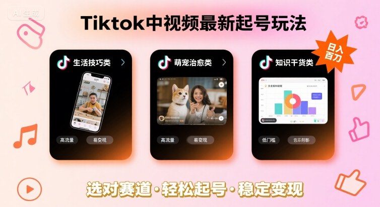 Tiktok中视频最新起号玩法，想要日入百刀，做好这几个赛道就可以了-十一网创