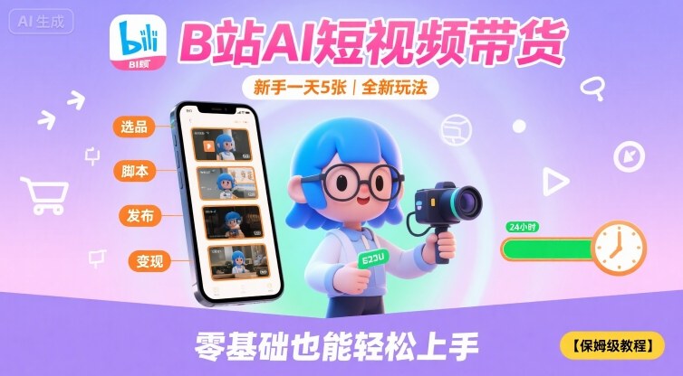 B站AI短视频带货，新手一天5张，全新玩法【保姆级教程】-十一网创