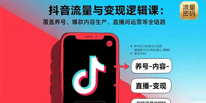 抖音流量与变现逻辑课：覆盖养号、爆款内容生产、直播间运营等全链路-十一网创