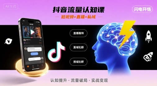 抖音流量认知课，短视频+直播+私域，认知提升，闪电开悟-十一网创