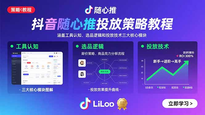 抖音随心推投放策略教程：涵盖工具认知、选品逻辑和投放技术三大核心模块-十一网创