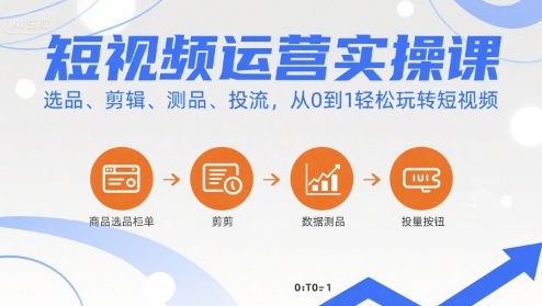 短视频运营实操课，选品、剪辑、测品、投流，从0到1轻松玩转短视频-十一网创