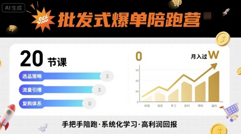 批发式爆单陪跑营，20节课带你实现批发式爆单，带你经松月入过W-十一网创