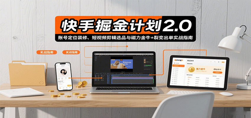 快手掘金计划2.0，账号定位装修、短视频剪辑选品与磁力金牛+裂变出单实战指南-十一网创